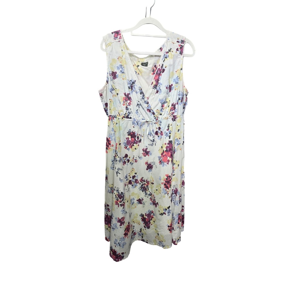 Eddie Bauer Floral Sun Dress Womens 16 White Sleeveless‎ V-Neck Cotton Lined